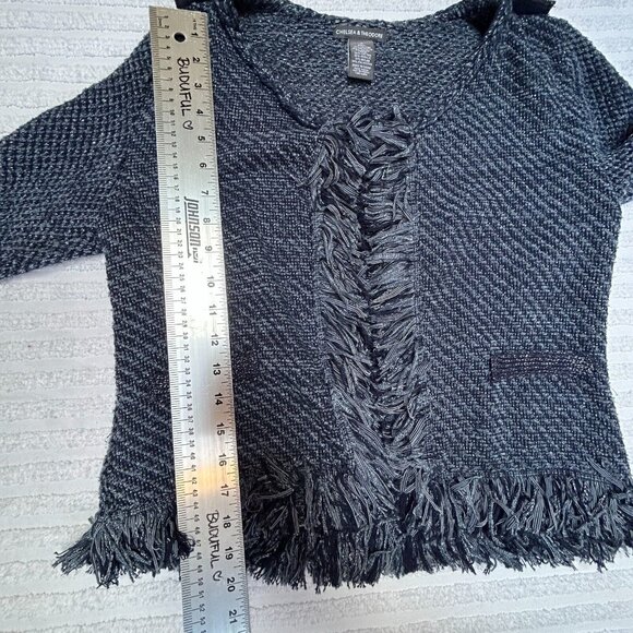 Chelsea & Theodore Women's Open Front Cardigan Sweater Small Blue Fringe Trim - Picture 7 of 8